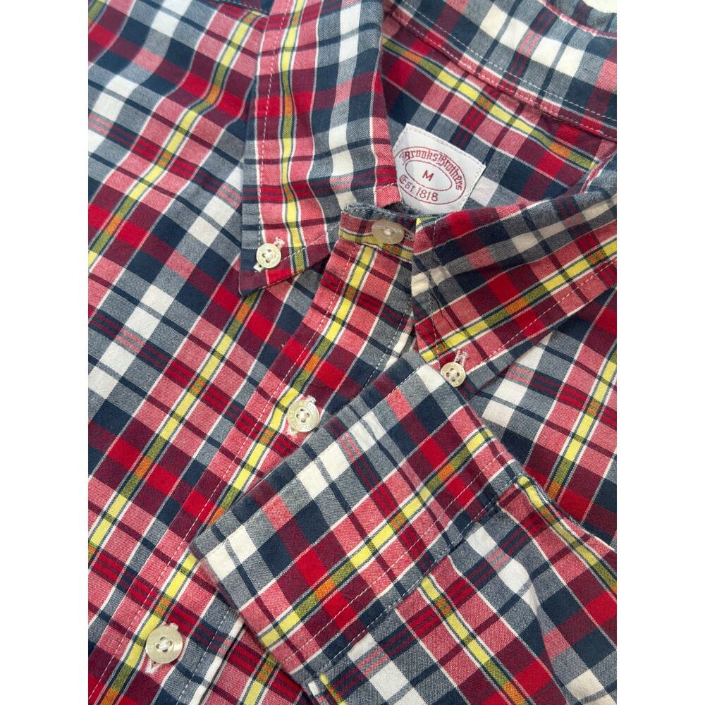 Brooks Brothers Shirt Mens M Red/Blue Plaid LS Button Down Logo Workwear Casual